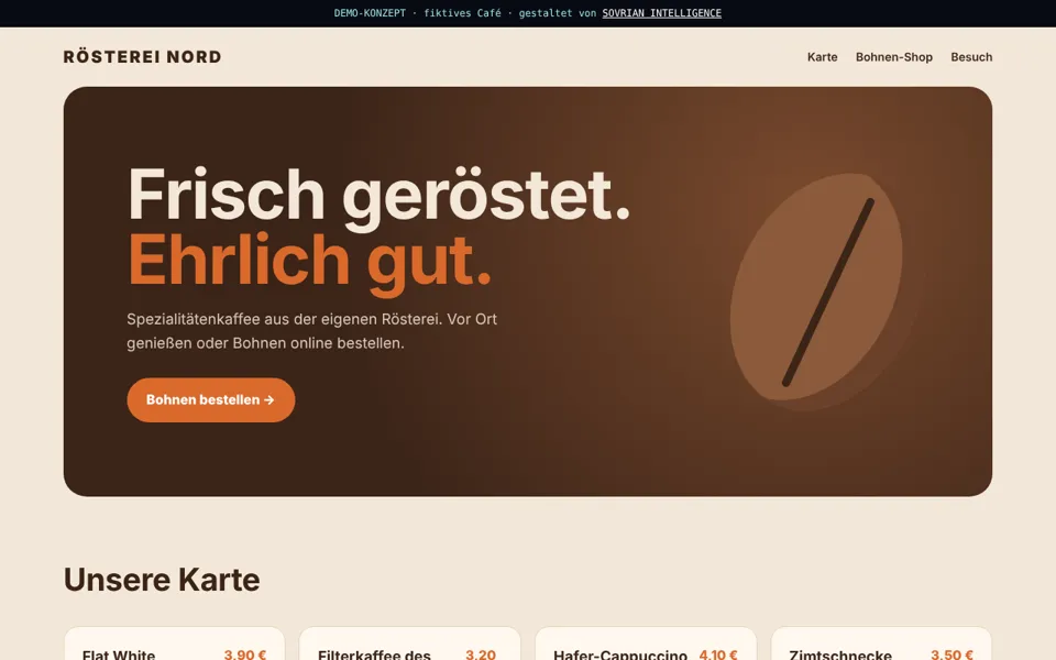Demo-Website für eine Kaffeerösterei