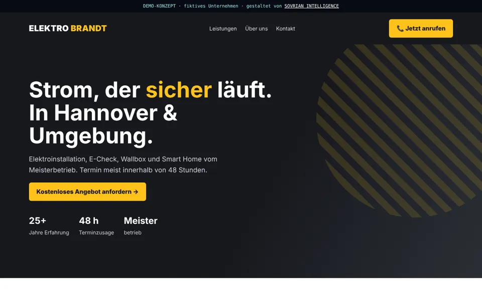 Demo-Website für einen Elektro-Handwerksbetrieb
