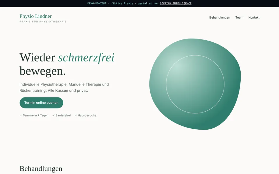 Demo-Website für eine Physiotherapie-Praxis