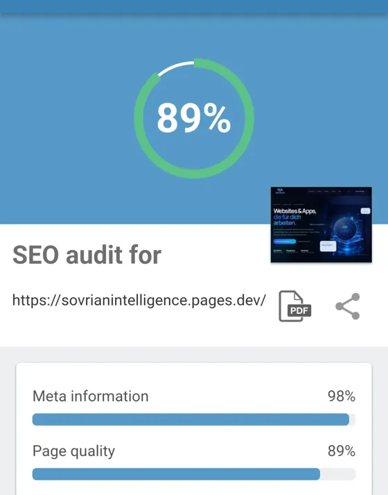 SEO-Check nach der Optimierung: 89 Prozent Gesamtwert