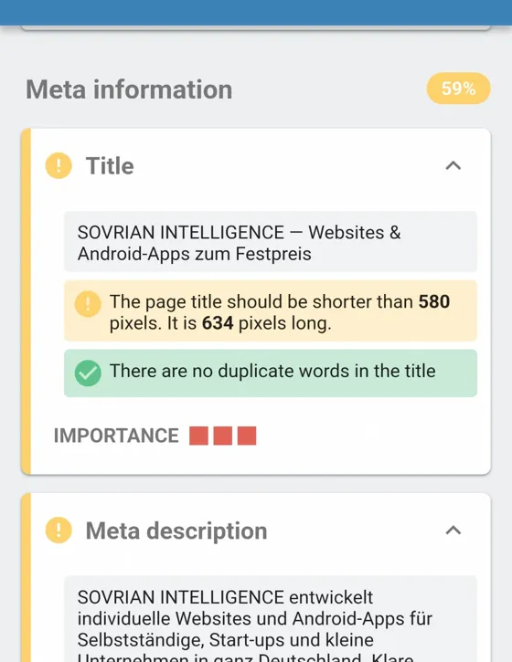 SEO-Check vor der Optimierung: Meta-Informationen 59 Prozent